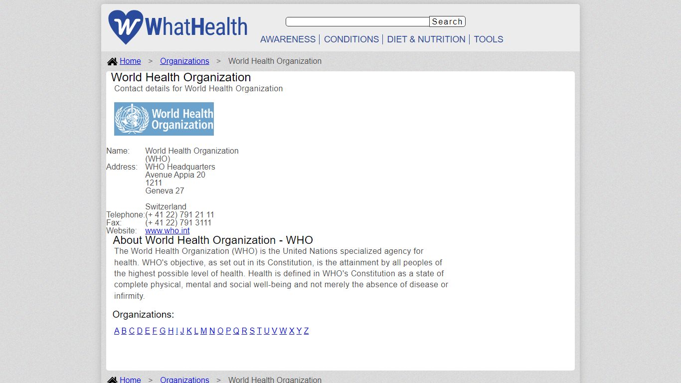 World Health Organization Address Website Phone Number